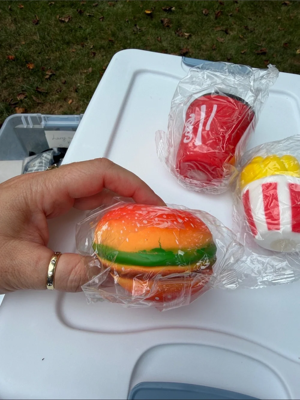 Red Soda Cup, Yellow fries & Red hamburger squishy squeezy set new